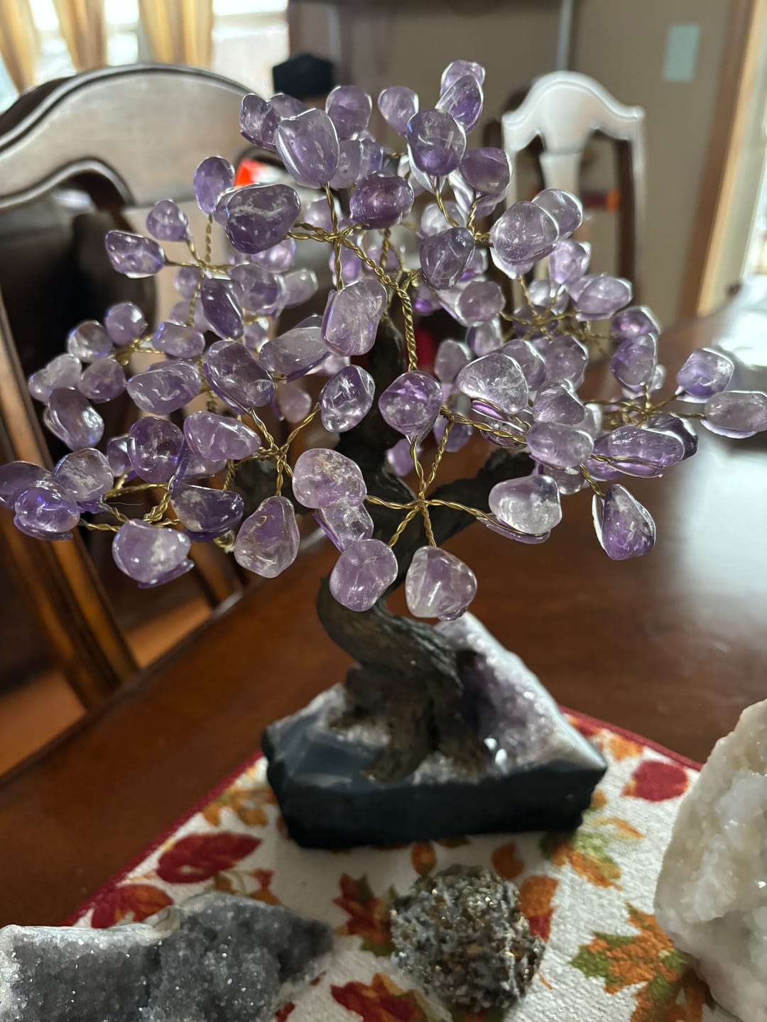 Customer photo review of Amethyst 9" Tall Handmade Gemstone Tree on a Crystal Cluster base, 120 Total Gems Model #5403AMTH by Brazil Gems