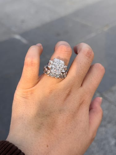 Customer photo review of S925 8 Ct Louily Luxurious Three Stone Radiant Cut Wedding Set In Sterling Silver