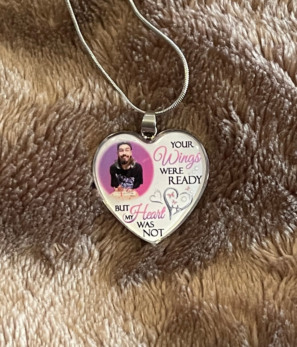 Customer photo review of Custom Photo Memorial Necklace Adjustable "Your Wings Were Ready But My Heart Was Not" -N026