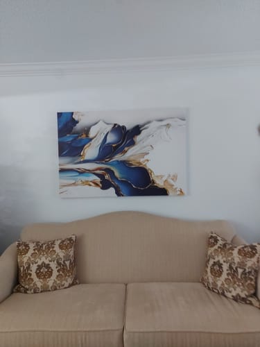 Customer photo review of 'Abstract Blue & Gold Azure' Framed Canvas