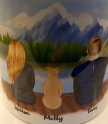 Customer photo review of Couple & Dogs -You me and the dog Personalised Mug