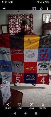 T-shirt quilt featuring st. louis cardinals by Robin from MO