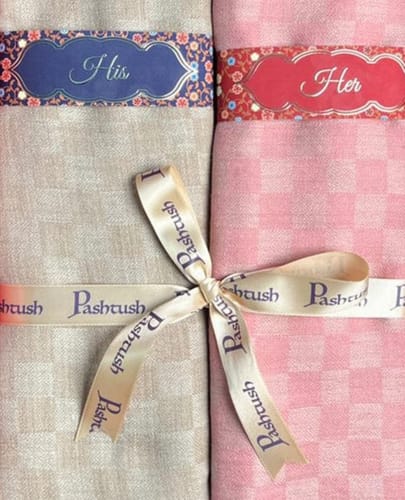 Customer photo review of Pashtush His and Her Set of Stoles with Premium Gift Box Packaging, Beige and Powder Pink