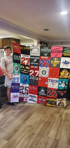 T-shirt quilt featuring pirate football by Terri from LA