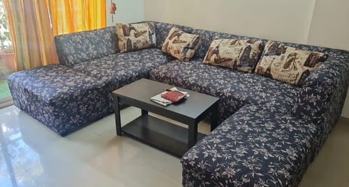 Customer photo review of DivineTrendz Exclusive - Black Beige Abstract Elastic Chair,Table & L-Shape Sofa Slipcovers