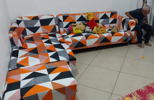 Customer photo review of Prism Orange Elastic Sofa Slipcovers