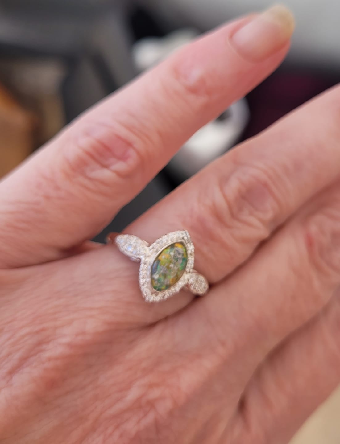Customer photo review of Bedazzled Marquise Cremation Ring