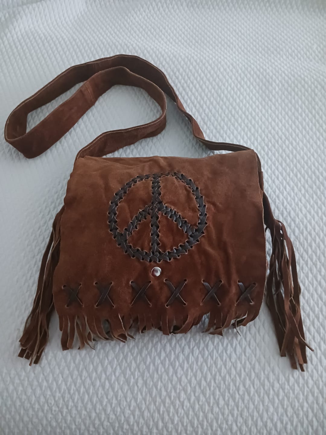 Customer photo review of Peace Fringe Leather Shoulder Bag