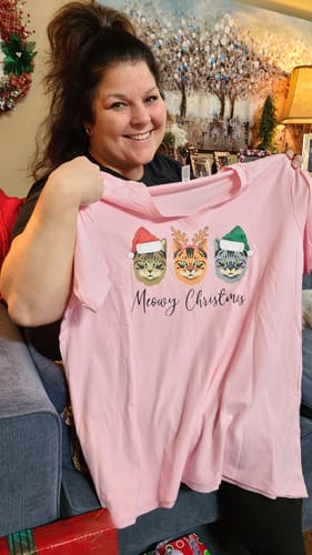 Customer photo review of Cats Merry Christmas DTF Transfer