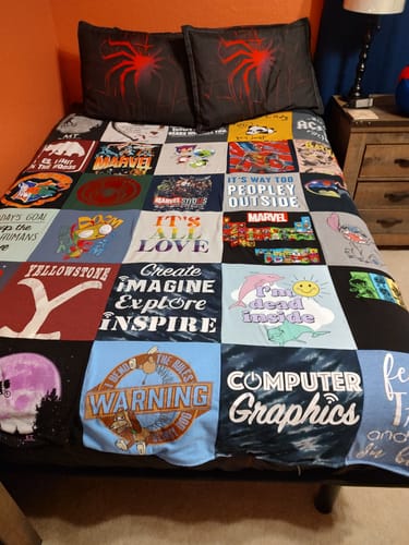 T-shirt quilt with marvel, computer graphics themes by Stacy from FL