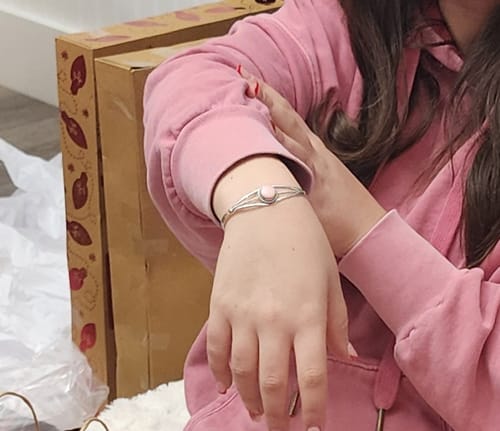 Customer photo review of Navajo Queen Pink Conch Shell & Sterling Silver Cuff Bracelet