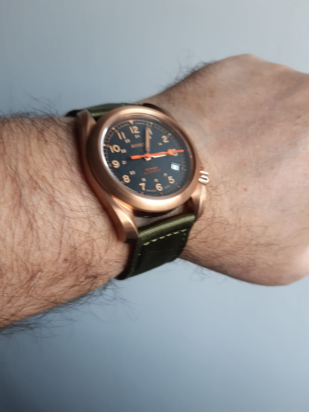 Customer photo review of VOYAGER - 100M Waterproof Bronze Automatic Field Watch | Black