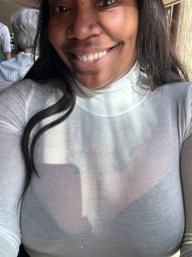 Customer photo review of Sheer Intentions Mock Neck Top (Ivory)