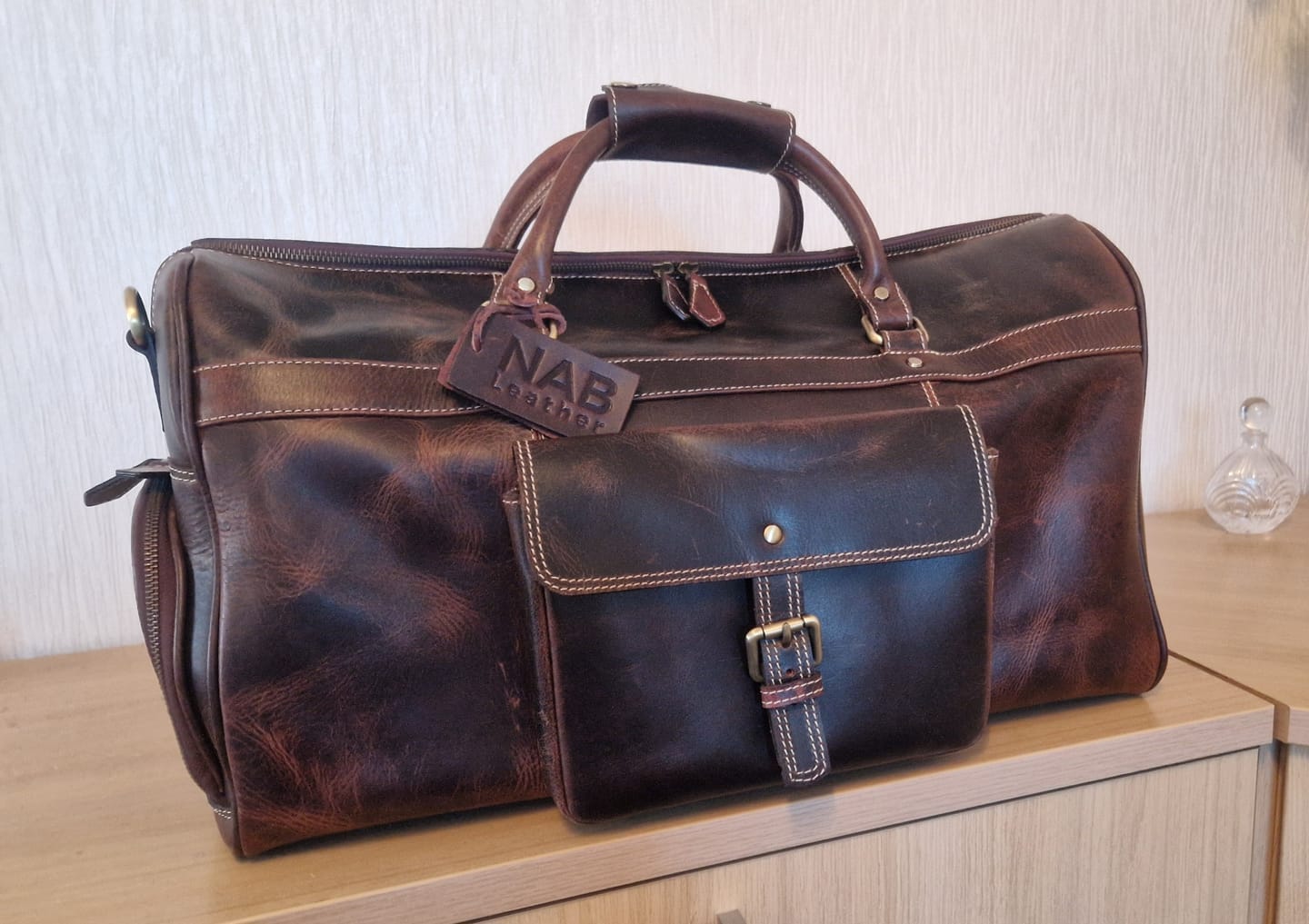 Customer photo review of The Voyager Duffle - Brown Full-Grain Distressed Leather Duffle Bag