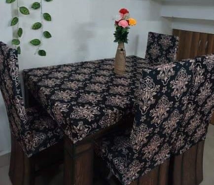 Customer photo review of DivineTrendz - Beige Black Elastic Chair & Table Covers