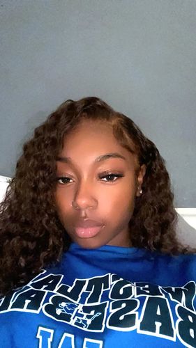 Customer photo review of Chocolate Brown Water Wave HD Lace Front Mid Part Long Wig 100% Human Hair Wig