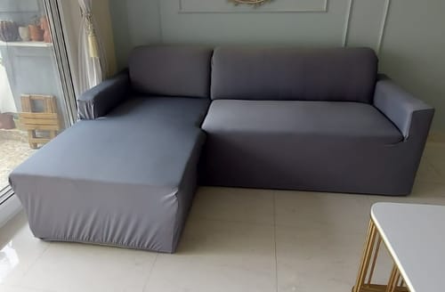 Customer photo review of Grey Solid Elastic Sofa Slipcovers