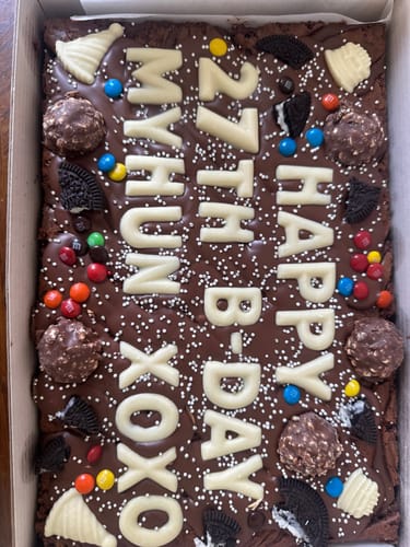 Customer photo review of Mega custom message birthday brownie