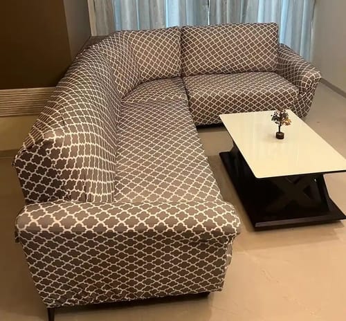 Customer photo review of Gray Diamond Elastic  L-Shape Sofa Slipcovers