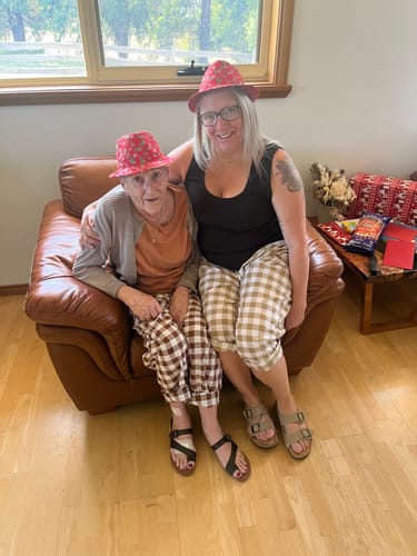 Customer photo review of Dream Pant in Cotton Gingham Chocolate