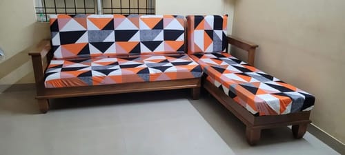 Customer photo review of Prism Orange Elastic L-Shape Sofa Slipcovers.