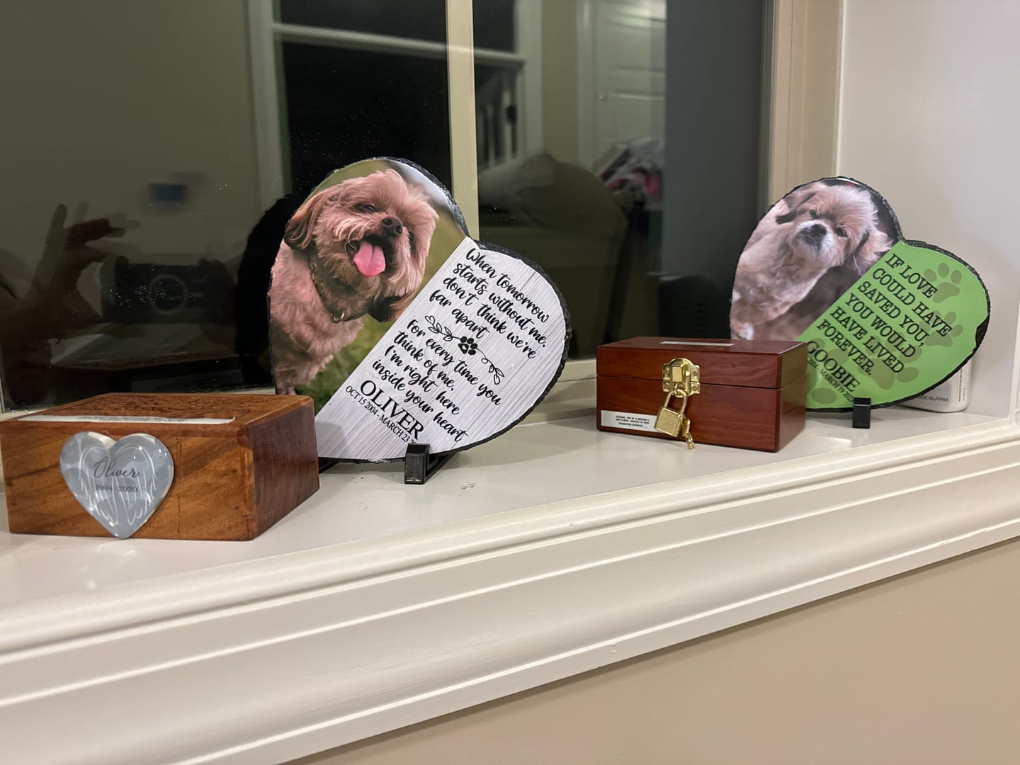 Customer photo review of Pet bereavement gifts Heart Shape Personalized Dog Memorial Plaque Slate   If Love Could Have Saved You Paw prints Keepsake