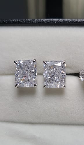 Customer photo review of Louily Classic Radiant Cut Women's Stud Earrings In Sterling Silver