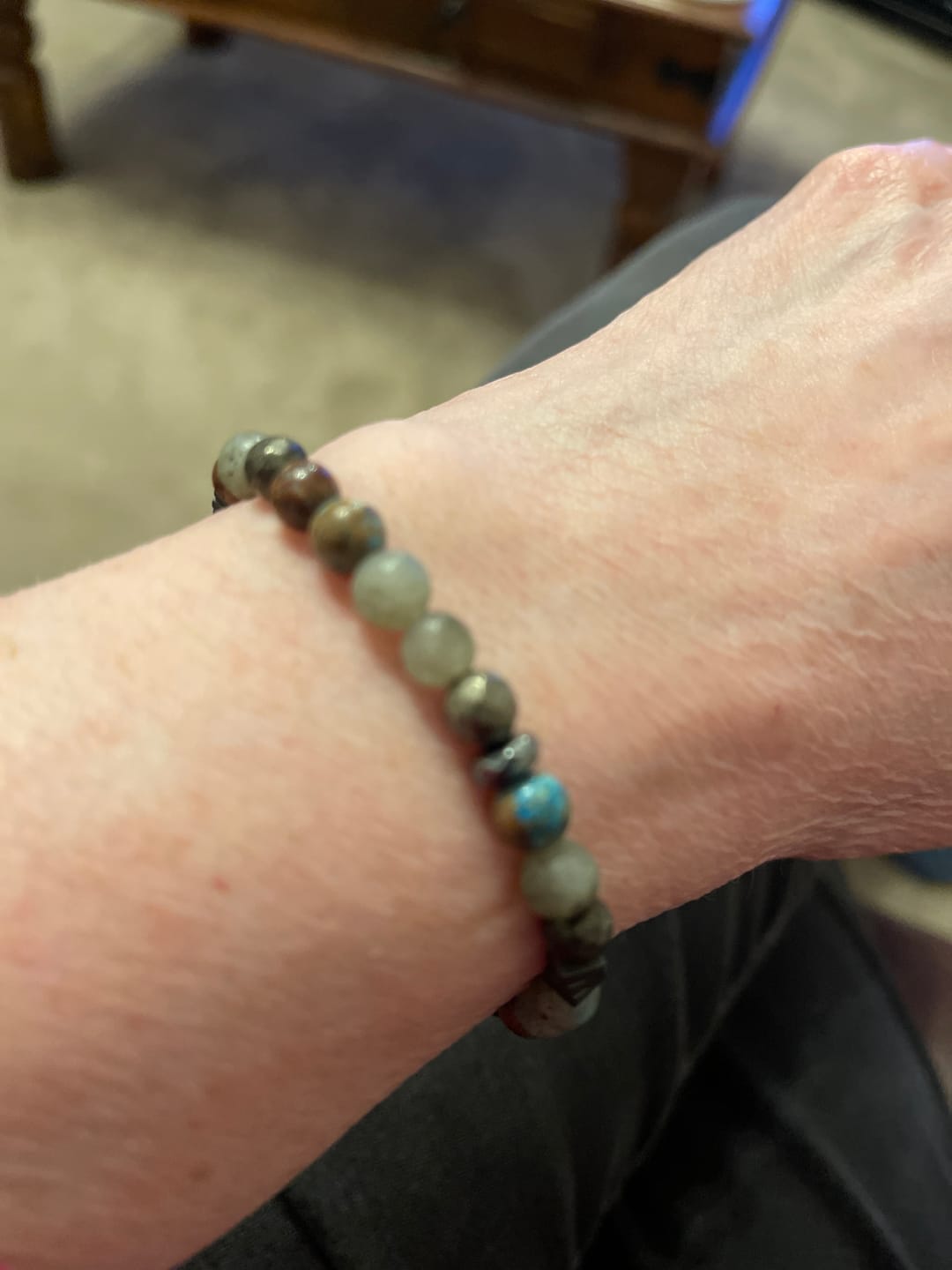 Customer photo review of Dark Navy Tibetan Jasper Stretch Apple Watch Strap