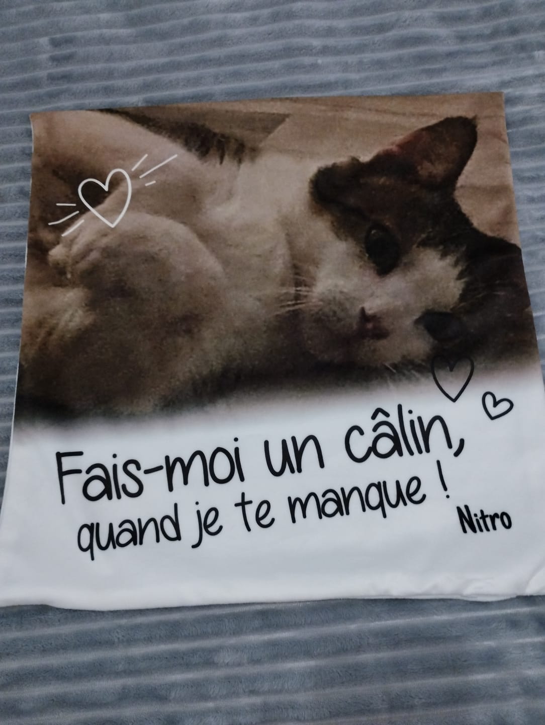 Customer photo review of Fais moi un câlin quand je te manque - Coussin personnalisé