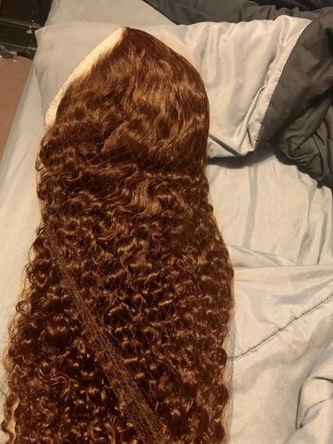 Customer photo review of Chocolate #4 Brown Deep Wave Glueless Wigs HD Transparent Lace Front Wigs