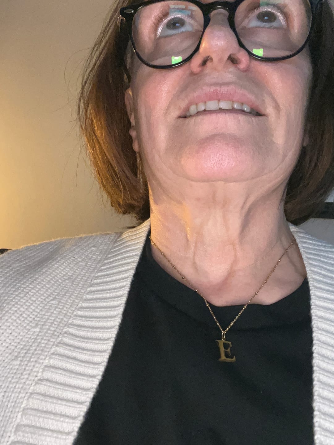 Customer photo review of E Initial Pendant Necklace In Gold