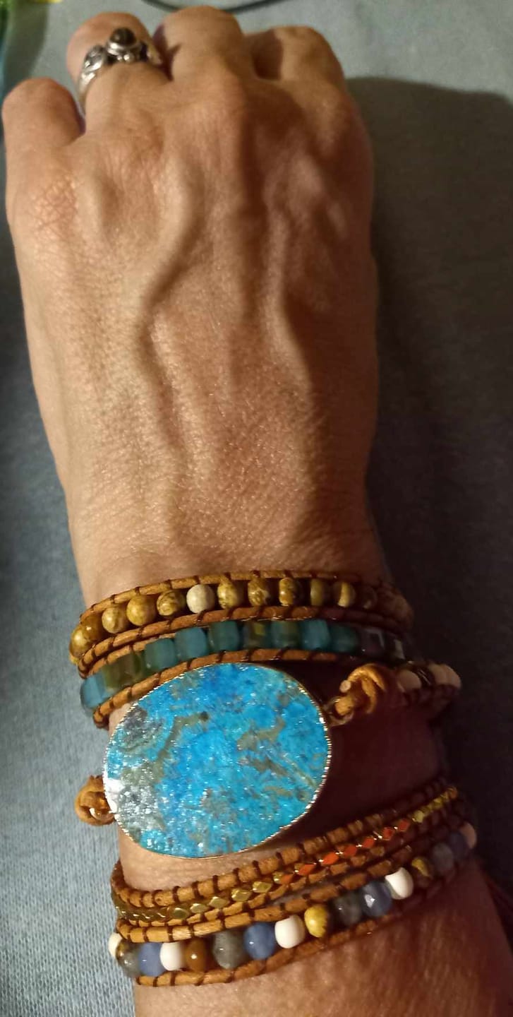 Customer photo review of Handmade Natural Ocean Jasper Leather Wrap Bracelet