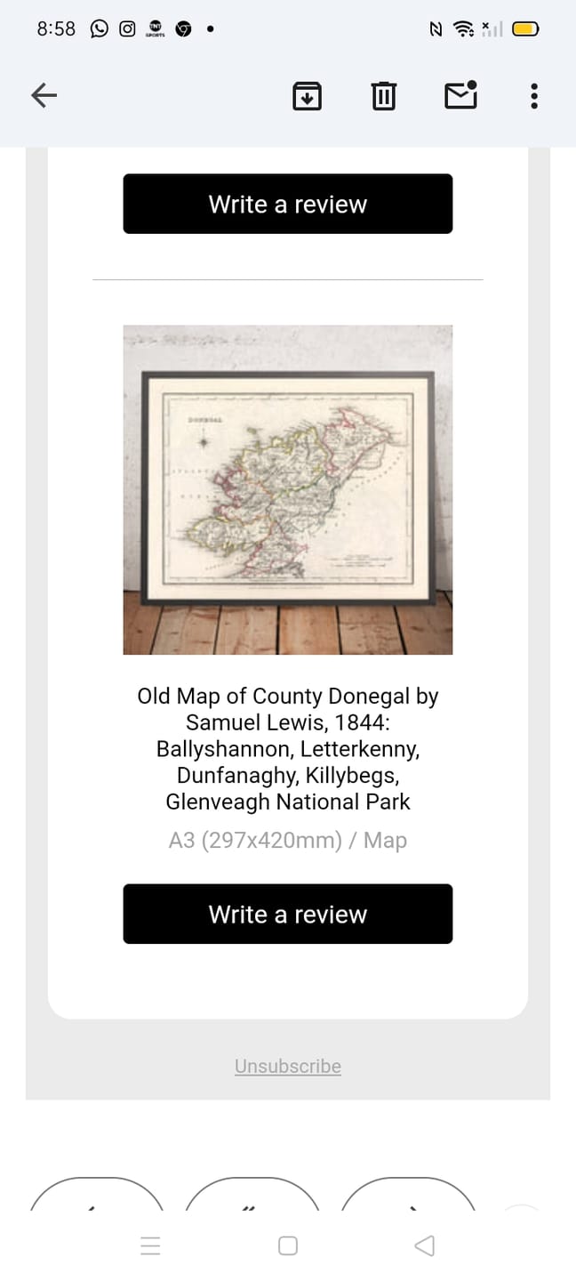 Customer photo review of Old Map of County Donegal by Samuel Lewis, 1844: Ballyshannon, Letterkenny, Dunfanaghy, Killybegs, Glenveagh National Park