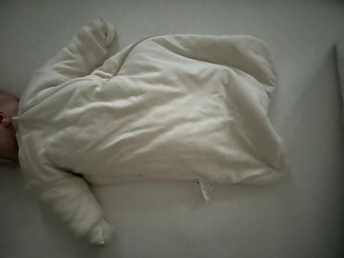 Customer photo review of Winter Zip Sleep Sack With Sleeves 3.5 TOG - Milk White