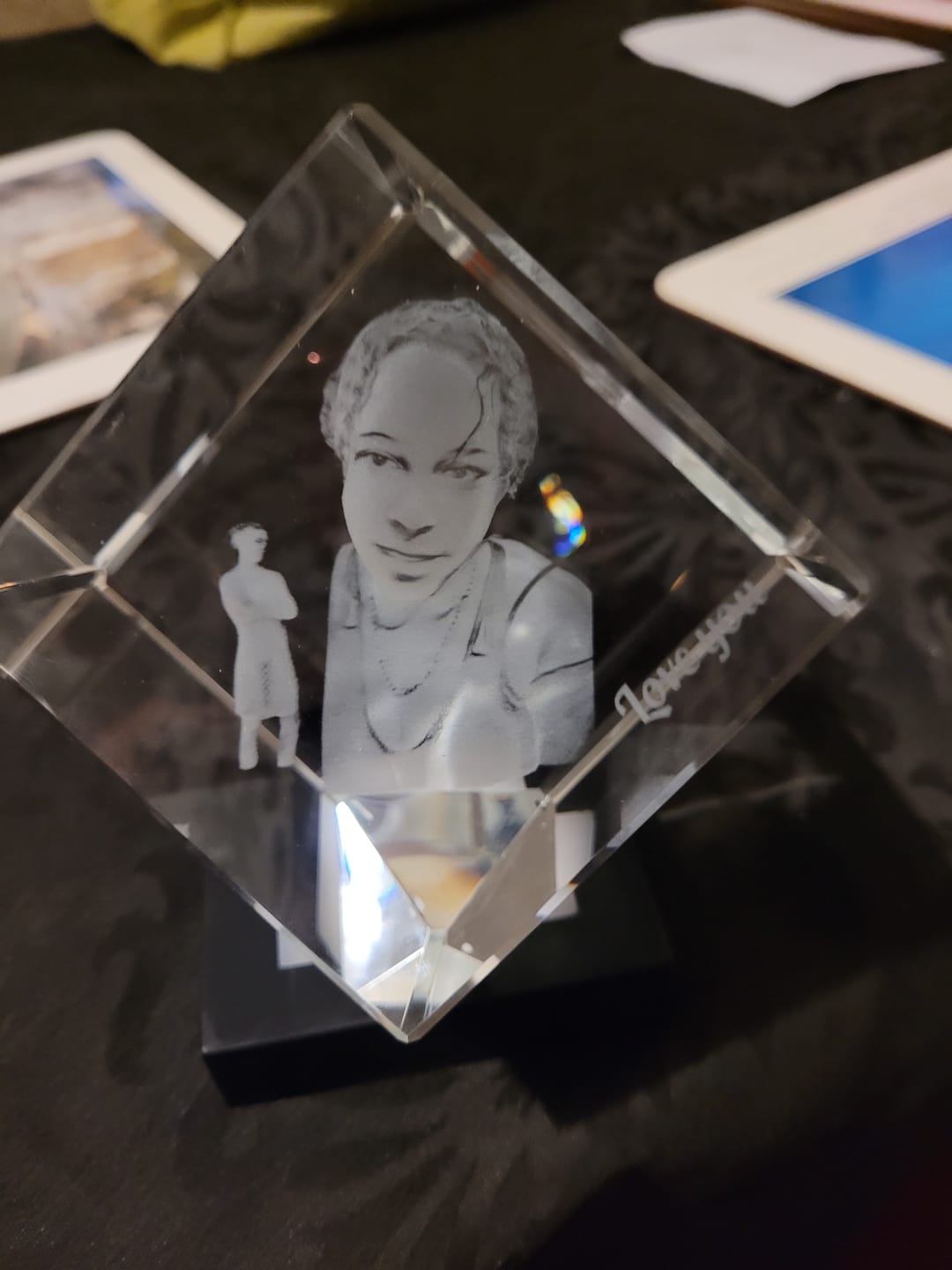 Customer photo review of NZ Made Personalised XL 3D Photo Crystal Diamond - 80mm x 80mm x 80mm