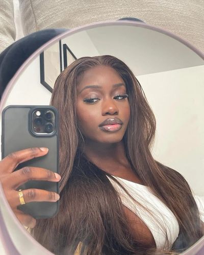 Customer photo review of Fall Hair Color Dark Chocolate Brown 13x4 Transparent Lace Front Straight Wig