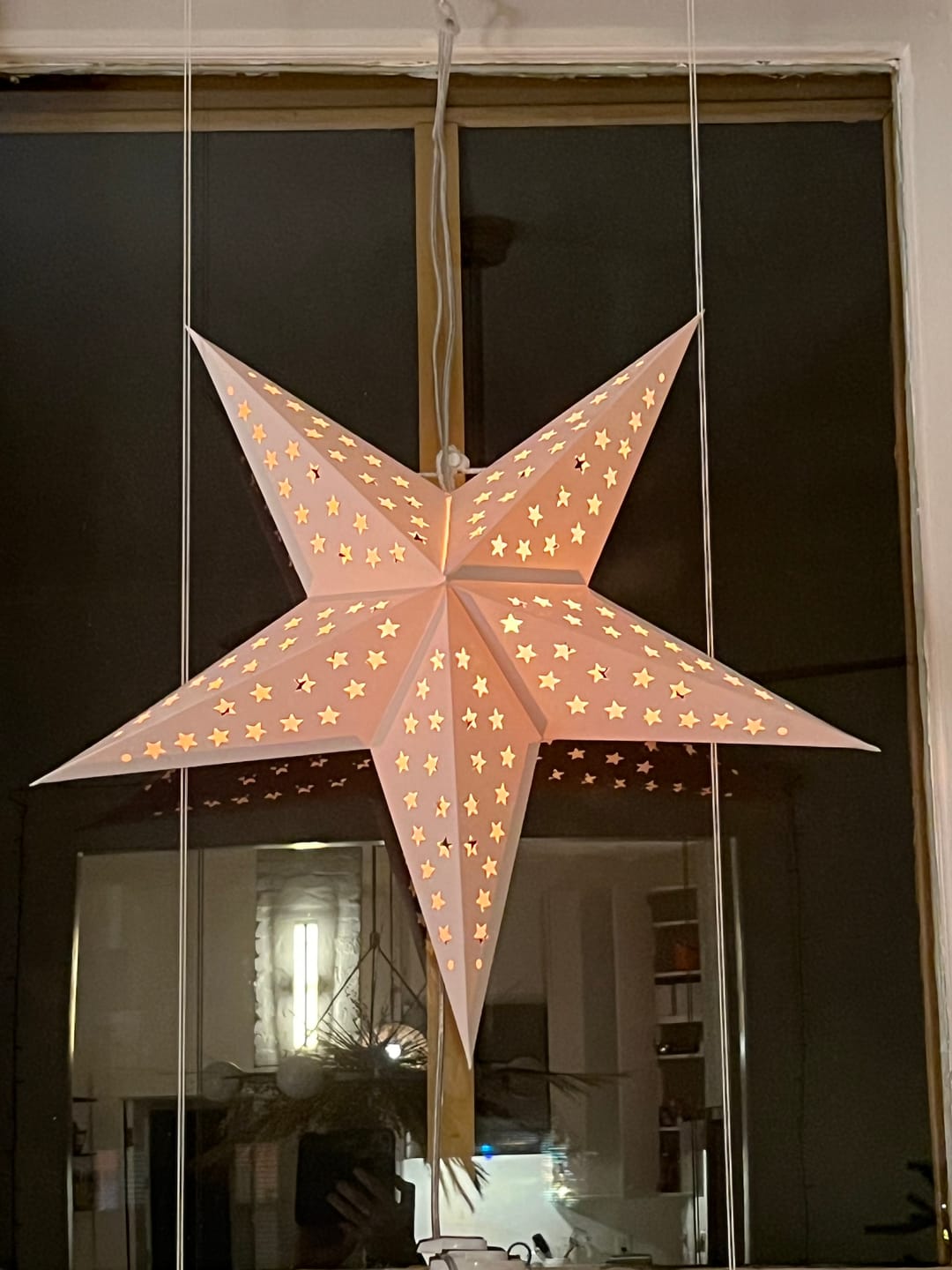 Customer photo review of 24" Solid White Stars Cut-Out Paper Star Lantern, Hanging Wedding & Party Decoration