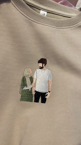 Customer photo review of Custom Embroidered Sweatshirt Portrait Music Player Couple Family Gift