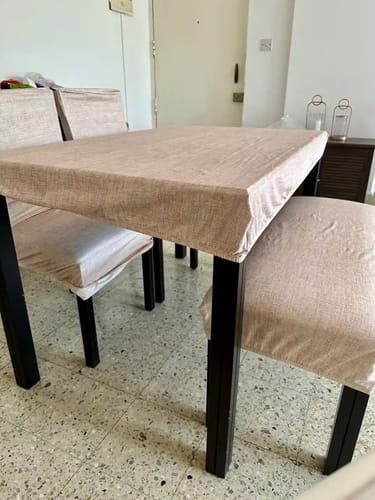 Customer photo review of DivineTrendz Exclusive - Cream Juth Elastic Chair & Table Cover