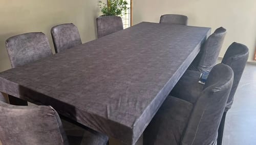 Customer photo review of Gray Velvet Elastic Table Chair Covers