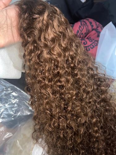 Customer photo review of Chocolate #4 Brown Deep Wave Glueless Wigs HD Transparent Lace Front Wigs
