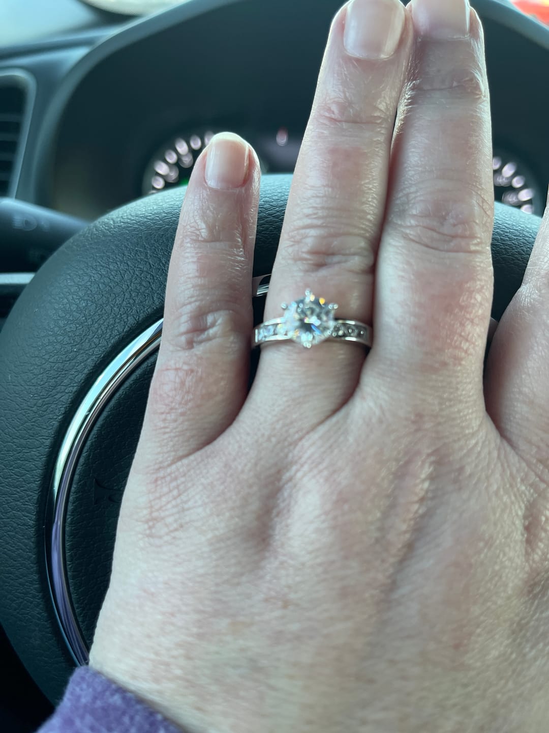 Customer photo review of Round Cut Moissanite Channel Set Engagement Ring