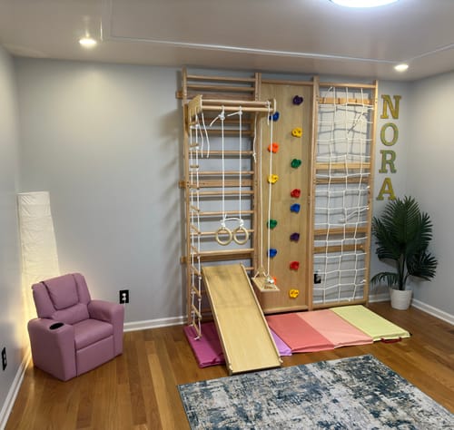 Customer photo review of Walnut 9-in-1 Swedish Ladder Wall Gym | Indoor Wooden Climber & Activity Set for Kids