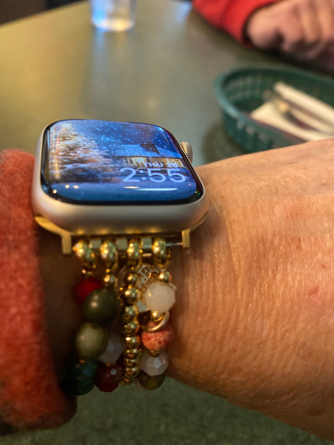 Customer photo review of Merry Filigree Stretch Apple Watch Strap