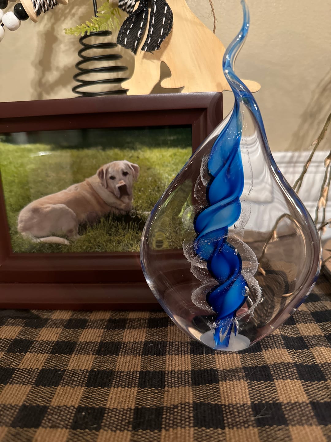 Customer photo review of Memorial Glass Flame with Cremation Ashes