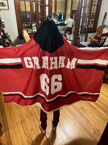 Customer photo review of Personalized Hockey Hooded Blanket