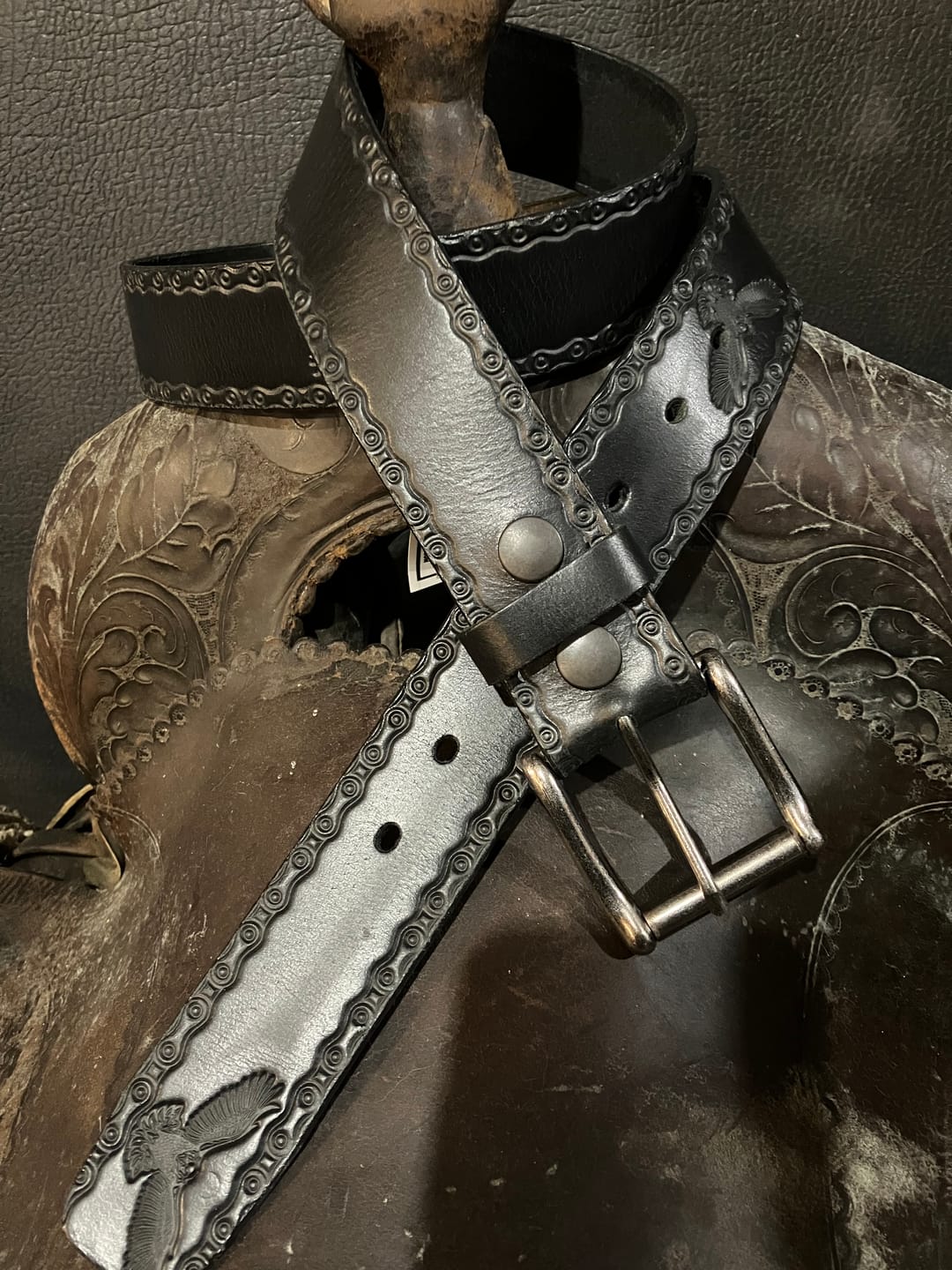 Customer photo review of The Eagle Belt- Black Chain Link Embossed 100% Real Leather Belt