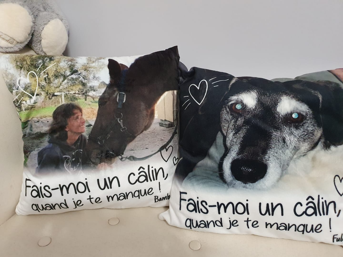 Customer photo review of Fais moi un câlin quand je te manque - Coussin personnalisé