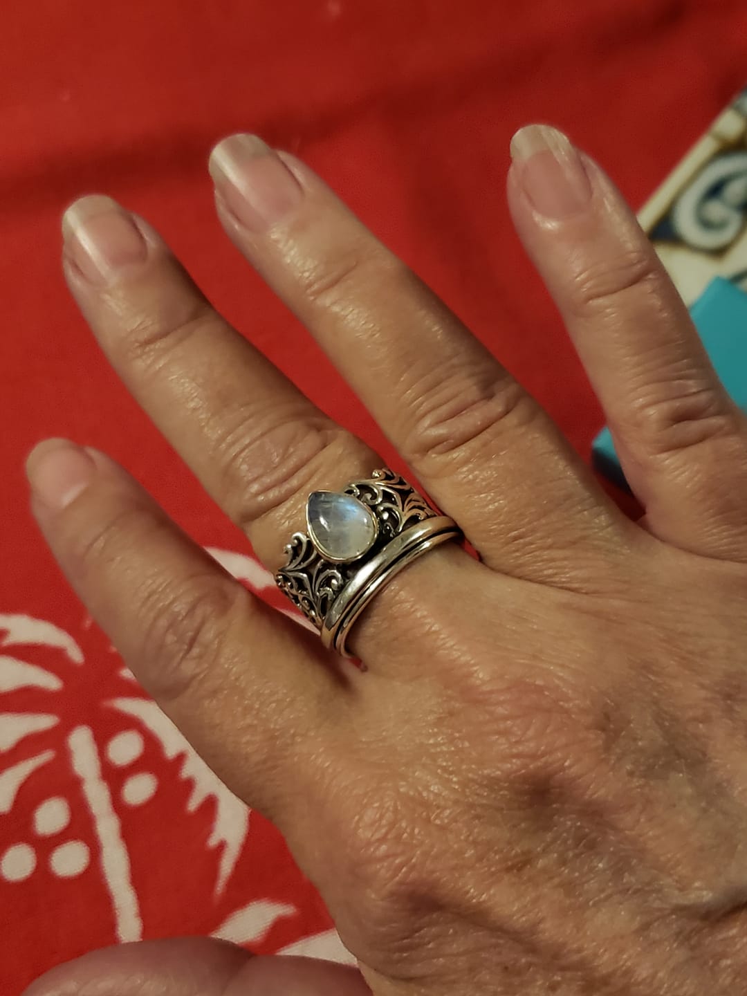 Customer photo review of Sterling Silver Spinner Teardrop Moonstone Ring