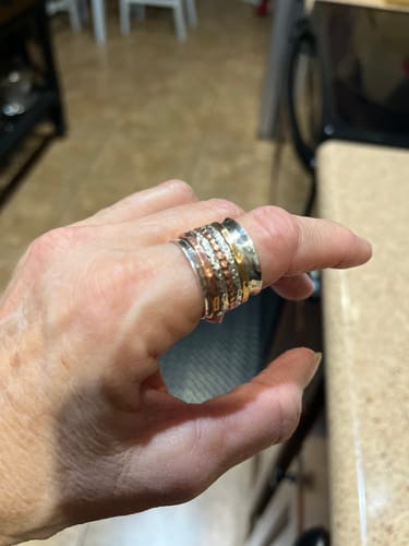 Customer photo review of Two Tone Wide Band Spinner Ring Hammered Sterling Silver